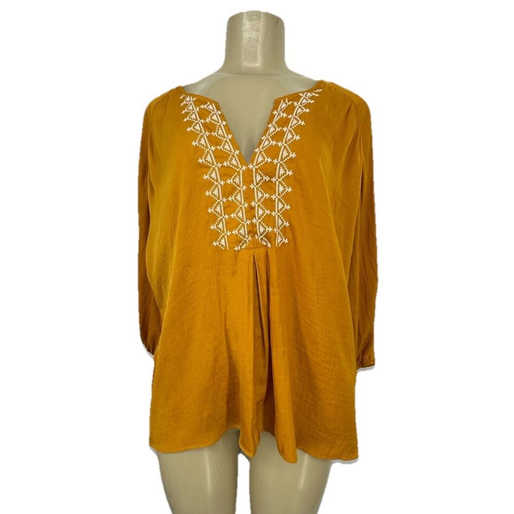 Anthropologie Dolan Top Women XL Alvia Peasant Gold Embroidered V-Neck 25-31